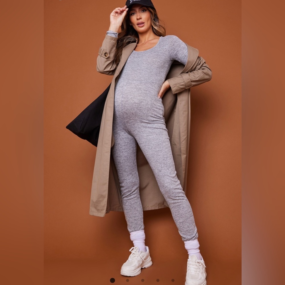 Maternity grey brushed jersey long sleeved jumpsuit